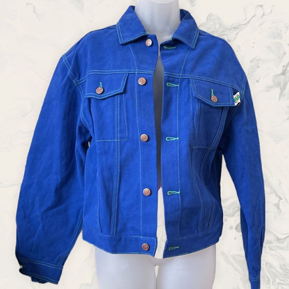 NWT Cross Colours Classic Exaggerated Shoulder Jacket -Size S - Cobalt Blue